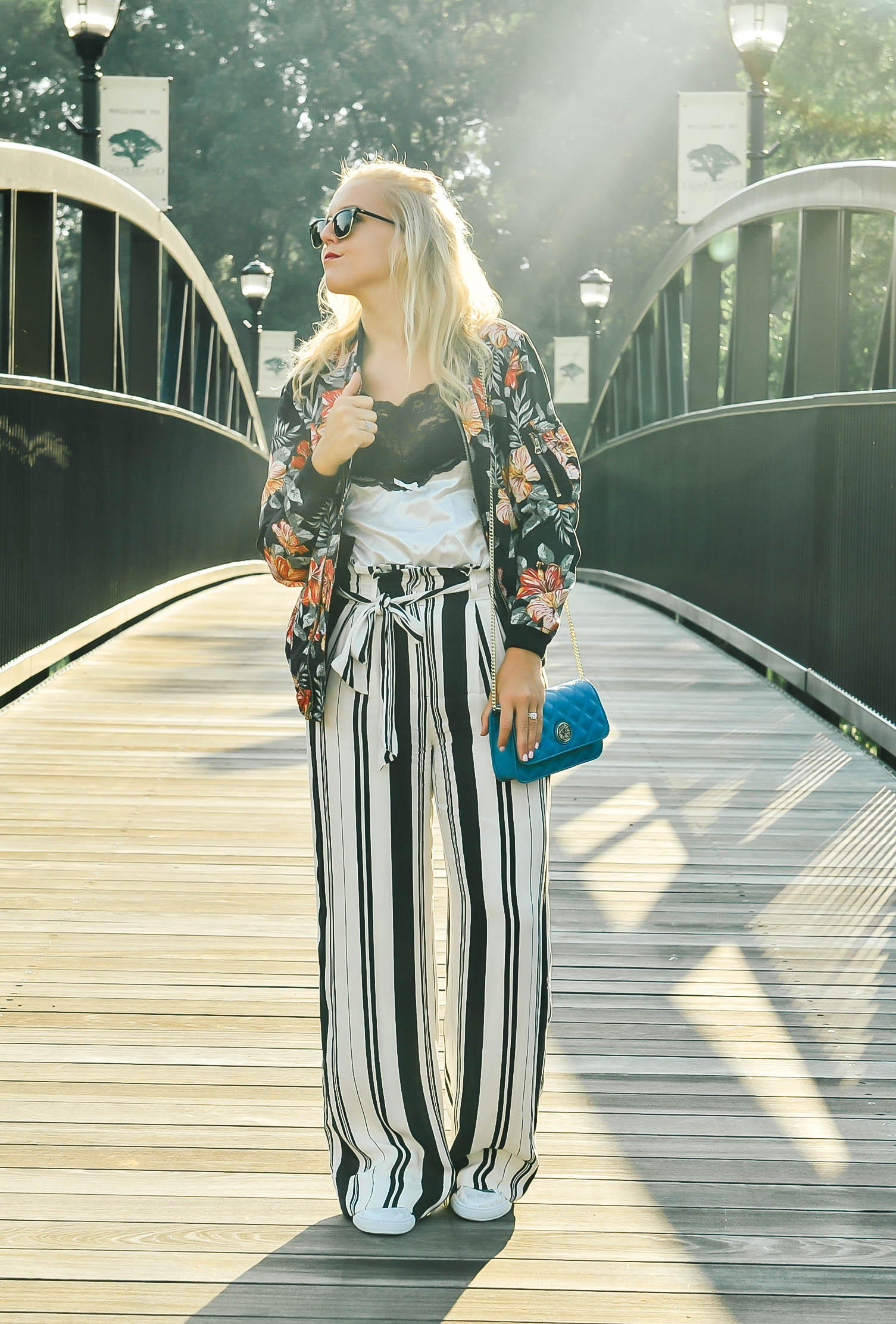 Floral Bomber // Black and White Stripes