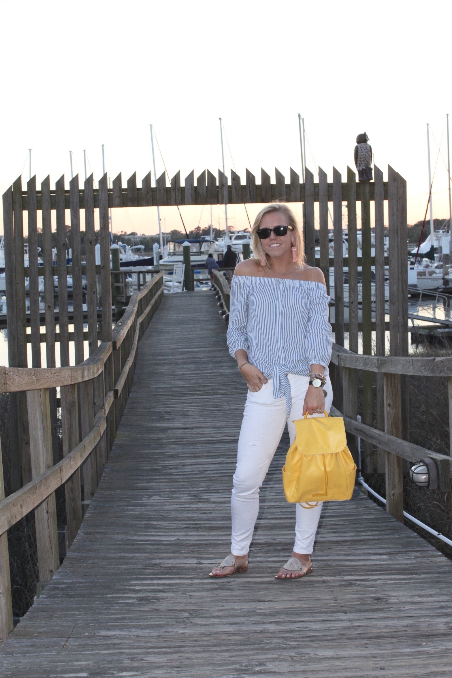 Off shoulder top white jeans