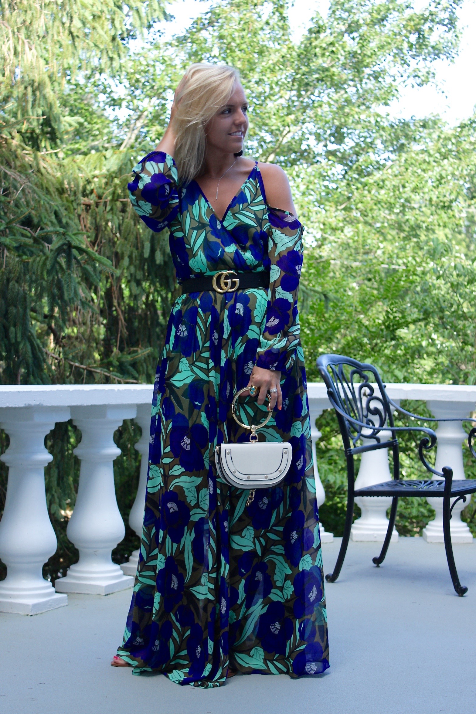 bracelet bag floral maxi dress