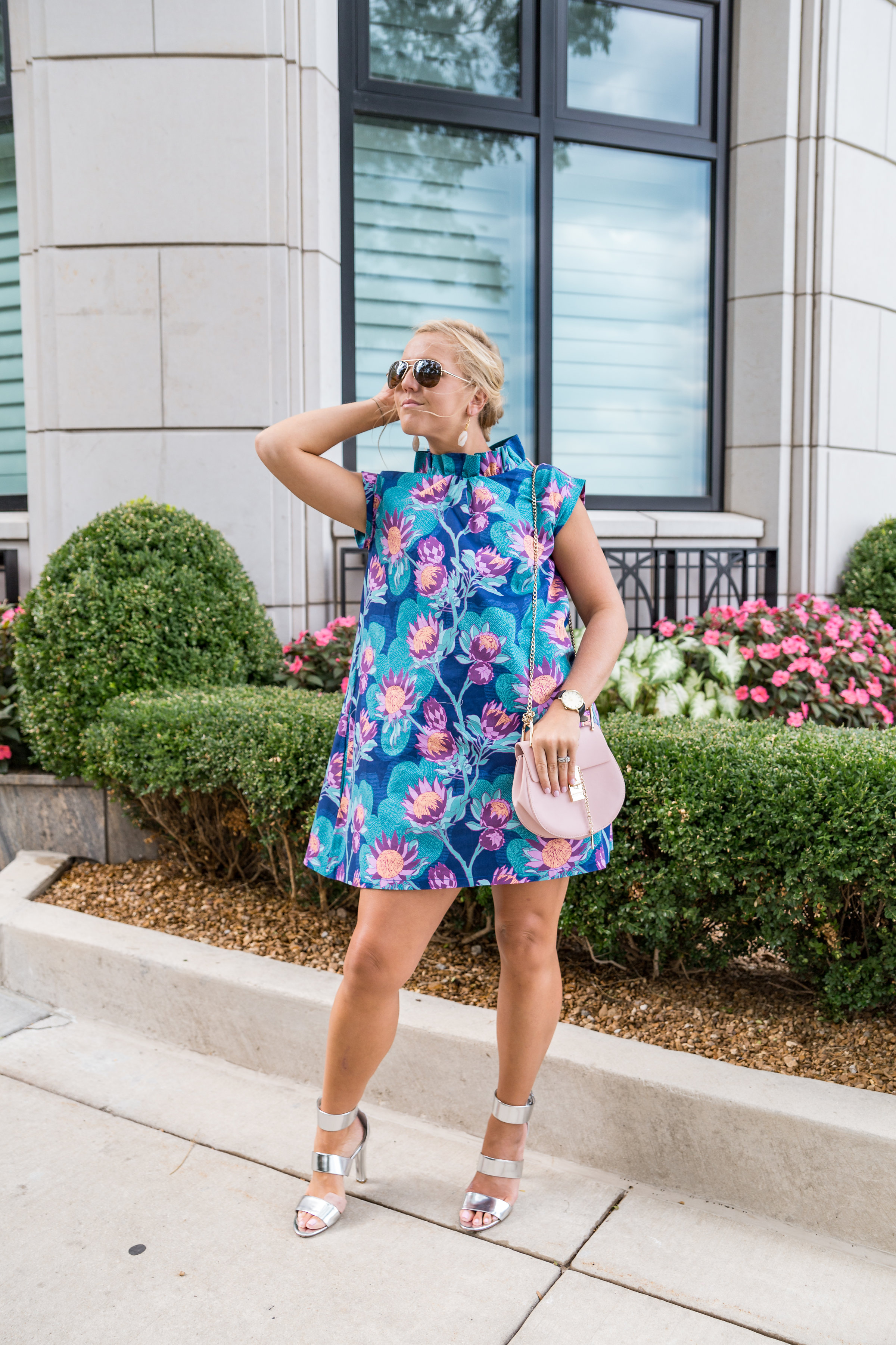 Ruffle neck floral dress