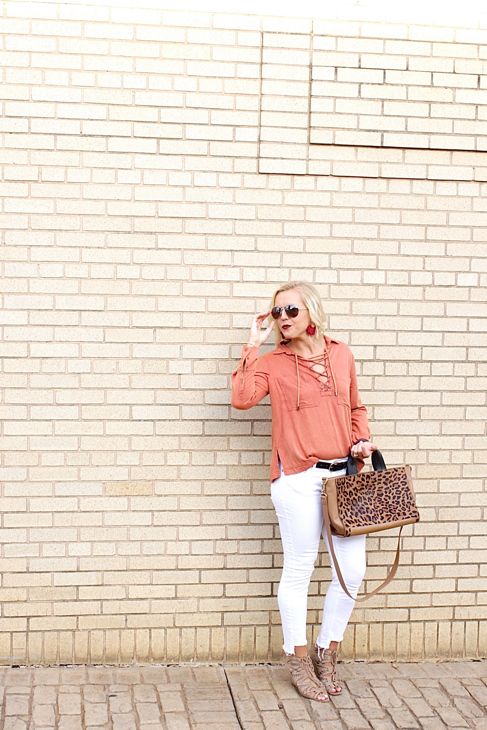 lace up top and leopard bag