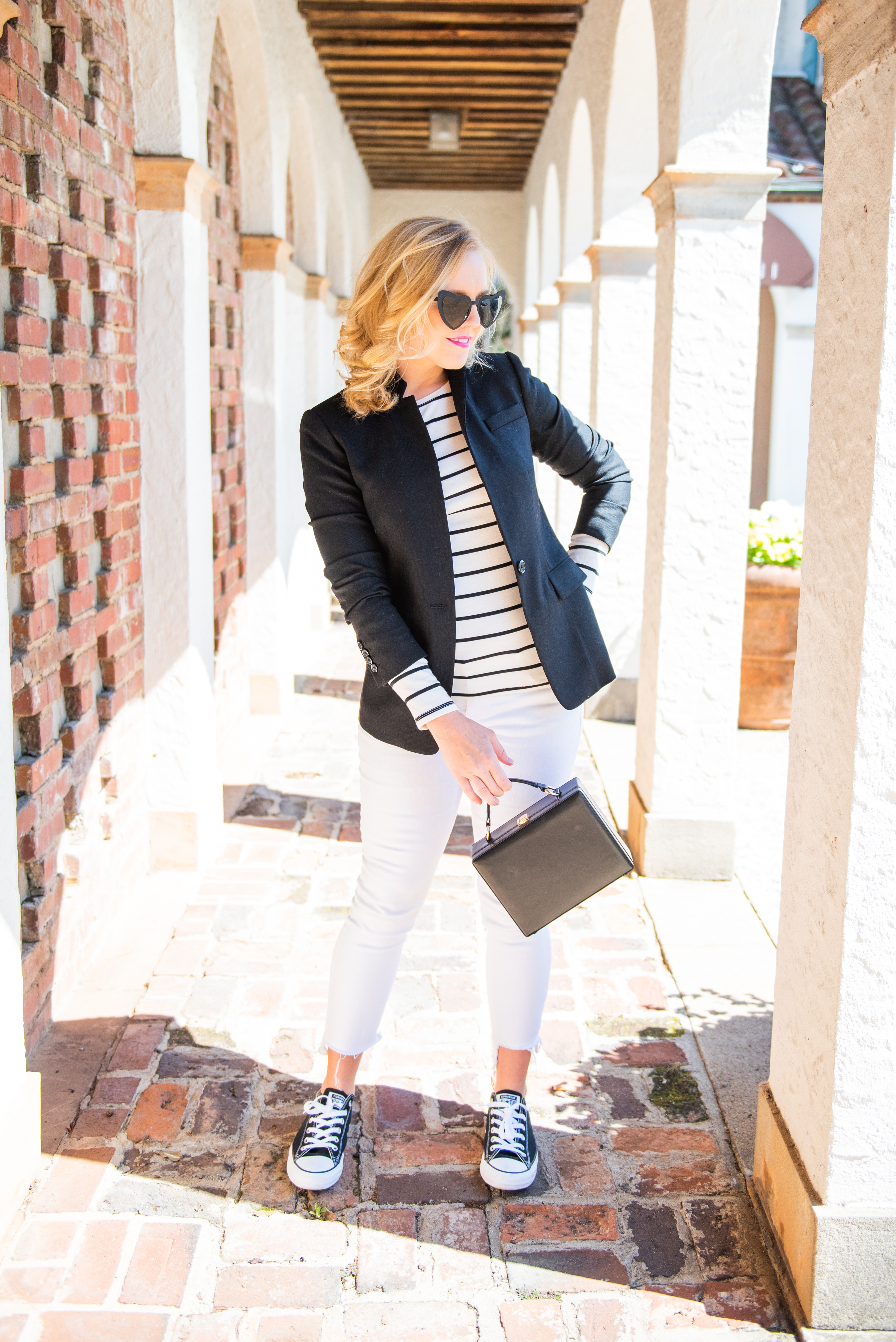 Stripe tee black blazer